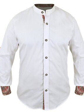Men's White Oktoberfest Shirt | Bavarian German Trachten Band Collar Shirt